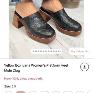 Yellow Box Black Embossed Women's Mules